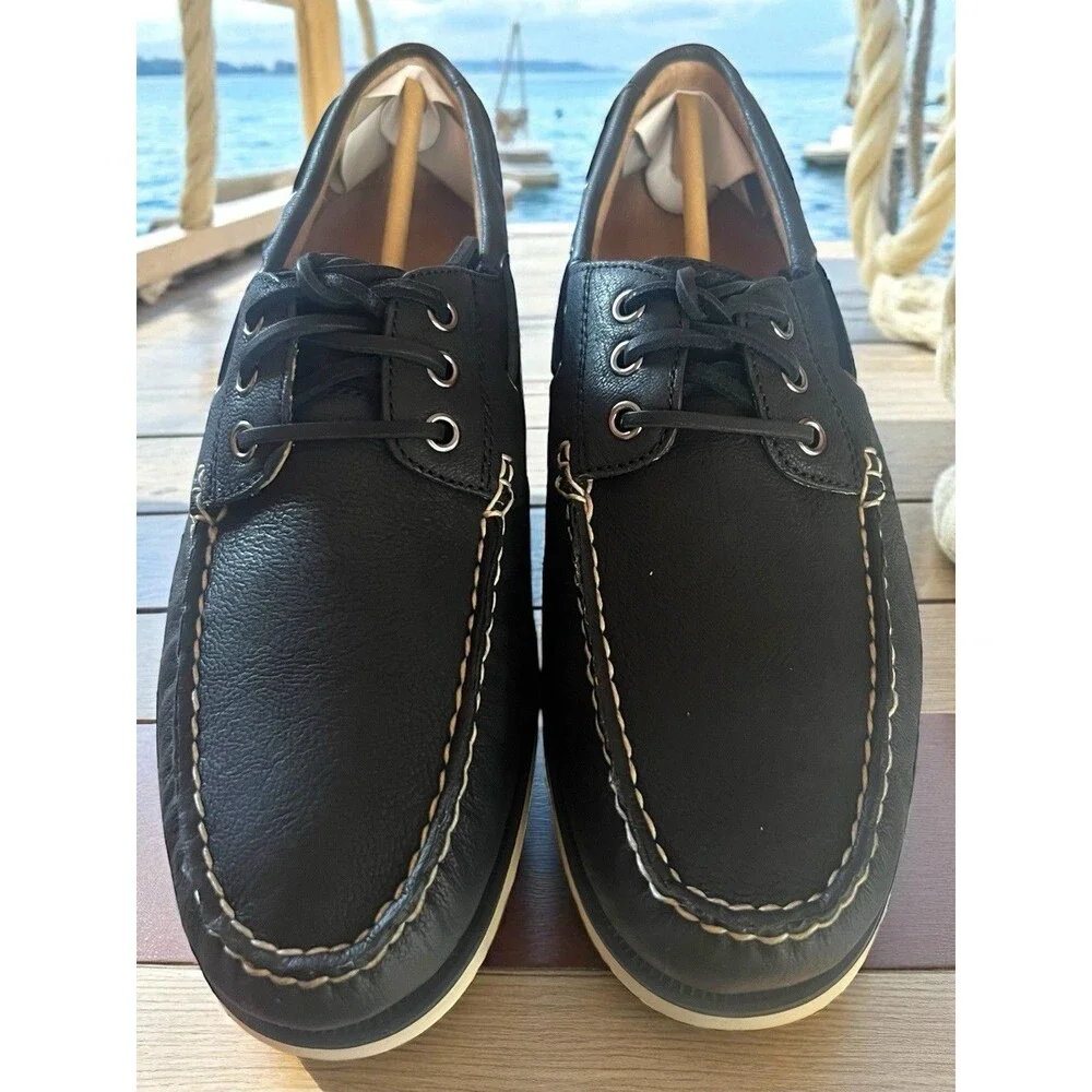Ralph Lauren Polo Black Pebbled Nubuck Men’s Boat Shoes Size 11 New NIB Gift